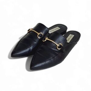 Steve Madden New Vegan Leather Freedom Flats in Black Gold Horsebit Size 8 M